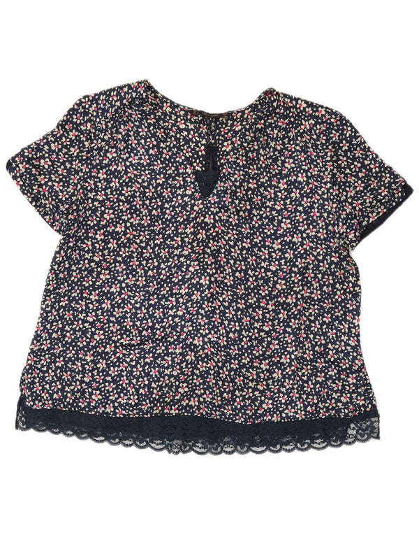 Blusa feminina ZARA UK 16 grande azul marinho floral