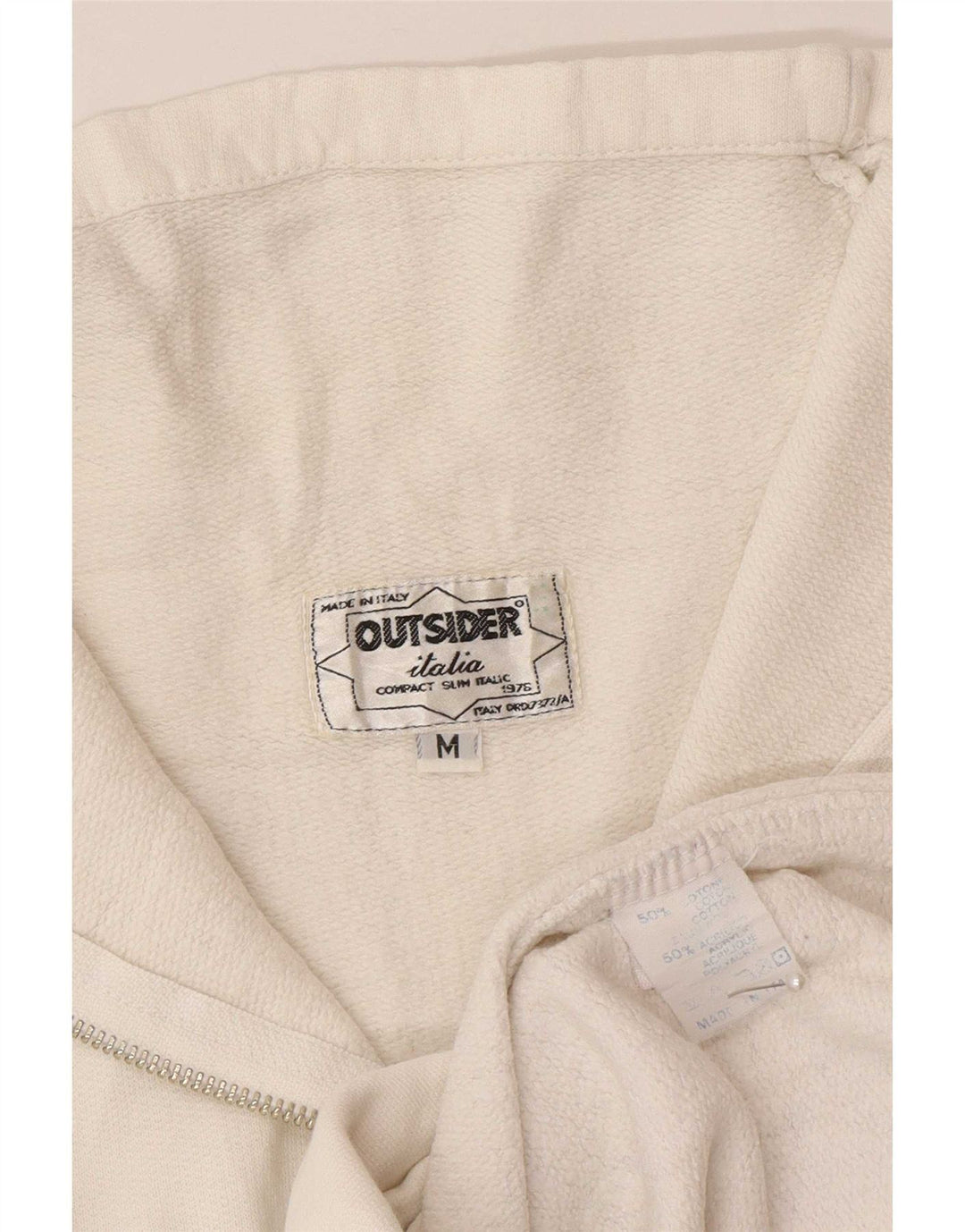 Moletom masculino Outsider com gola e zíper, moletom médio de algodão branco