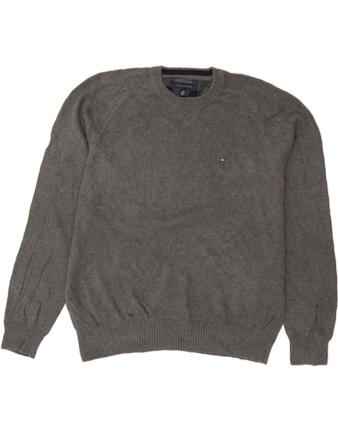 TOMMY HILFIGER Mens Crew Neck Jumper Sweater XL Grey Cotton Vintage Tommy Hilfiger and Second-Hand Tommy Hilfiger from Messina Hembry 