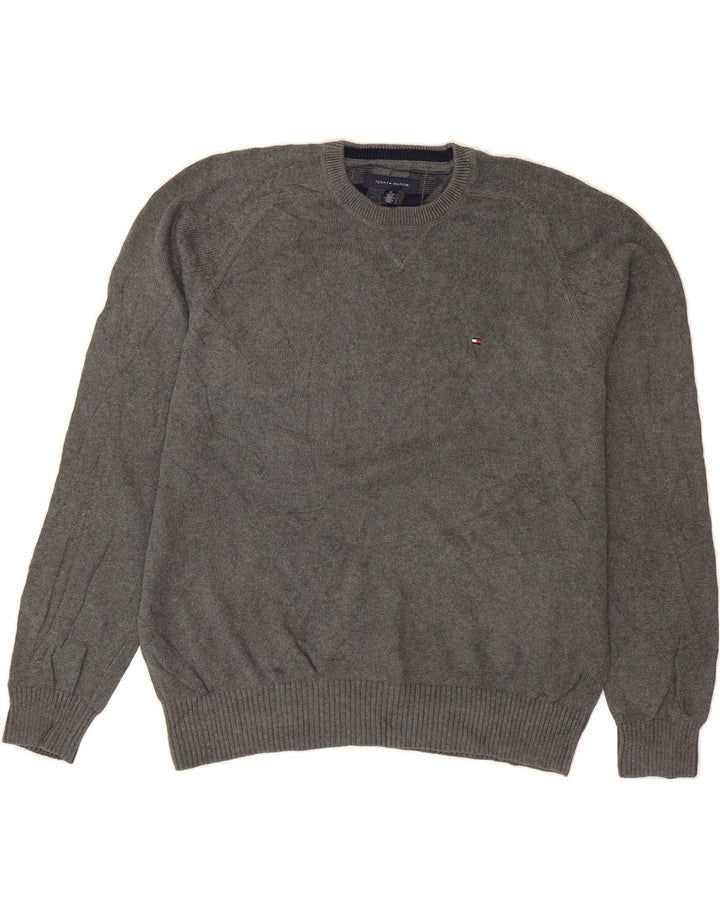 TOMMY HILFIGER Mens Crew Neck Jumper Sweater XL Grey Cotton Vintage Tommy Hilfiger and Second-Hand Tommy Hilfiger from Messina Hembry 