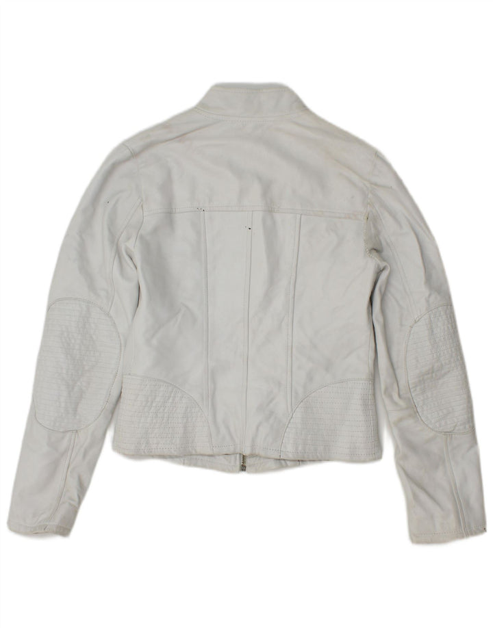 Jaqueta de couro vintage feminina IT 40 couro branco pequeno
