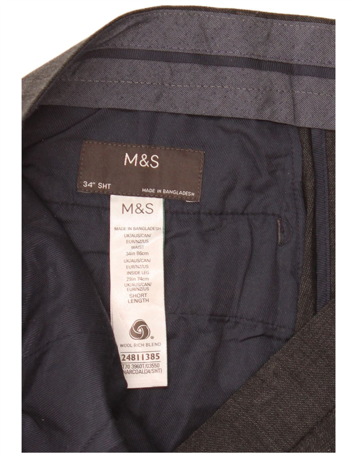 Calça masculina Marks & Spencer corte reto W34 L25 lã cinza