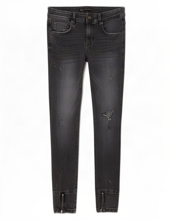 Calça jeans skinny feminina Zara Trafaluc desgastada EU 36 XS W26 L27 cinza