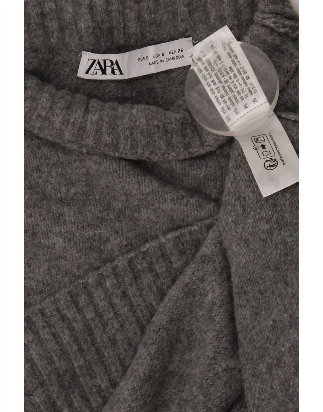 Zara Suéter feminino oversized com gola tartaruga Reino Unido 10 pequeno cinza acrílico