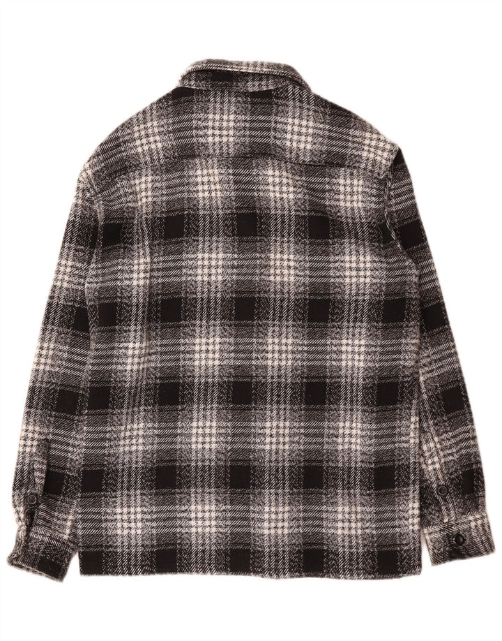 Camiseta masculina vintage de flanela, camisa média preta de algodão xadrez