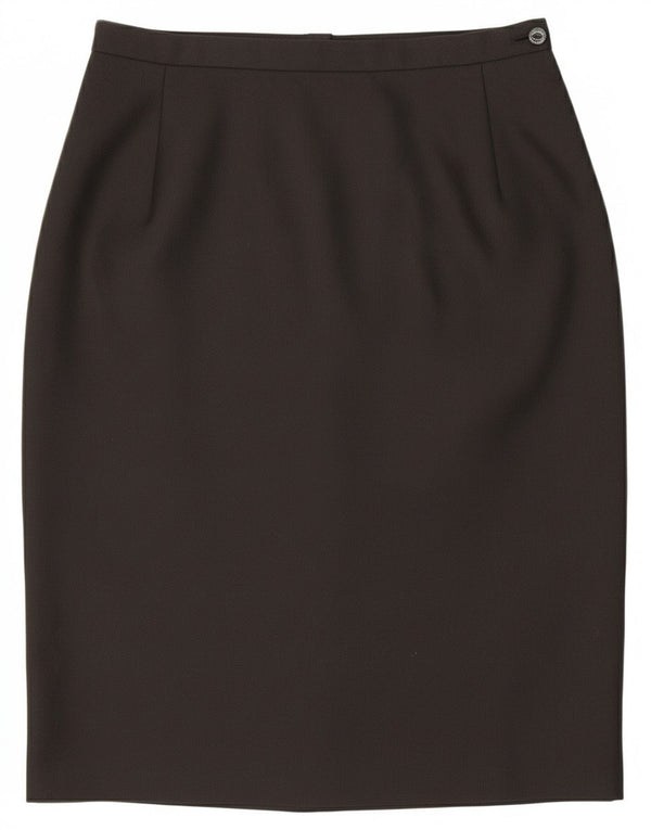 Saia lápis feminina vintage UK 14 médio W28 poliéster preto