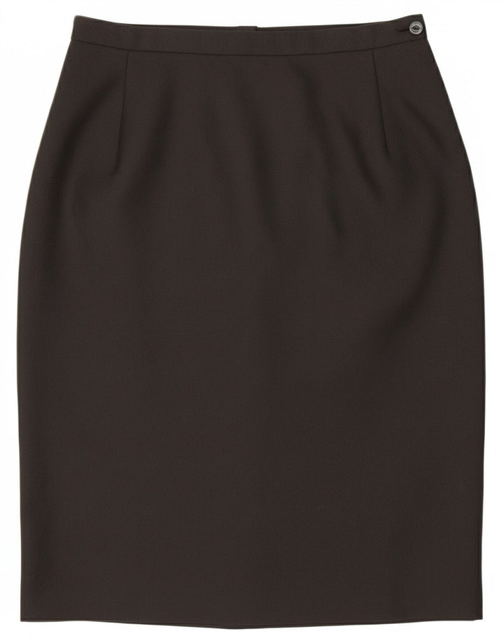 Saia lápis feminina vintage UK 14 médio W28 poliéster preto