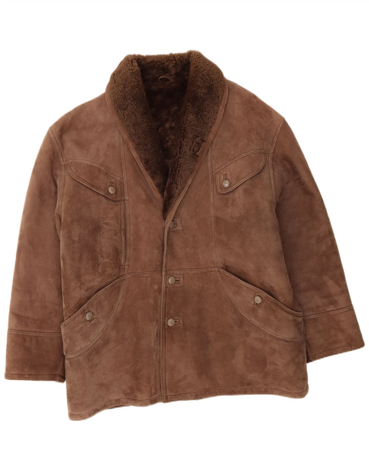 Jaqueta masculina vintage de shearling IT 54 2XL marrom shearling