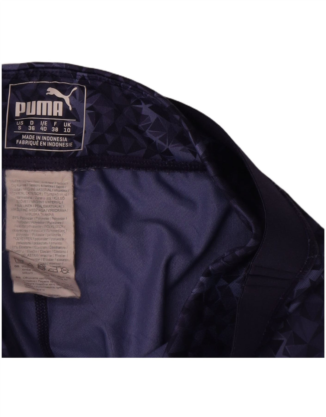 Puma Womens Capri Leggings UK 10 Pequeno Poliéster Geométrico Azul Marinho