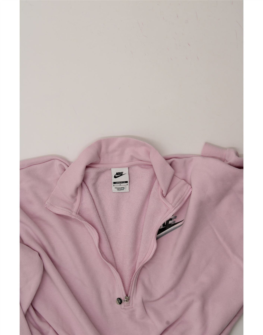 NIKE Womens Loose Fit Zip Neck Sweatshirt Jumper UK 14 Medium Pink Cotton Vintage Nike and Second-Hand Nike from Messina Hembry 