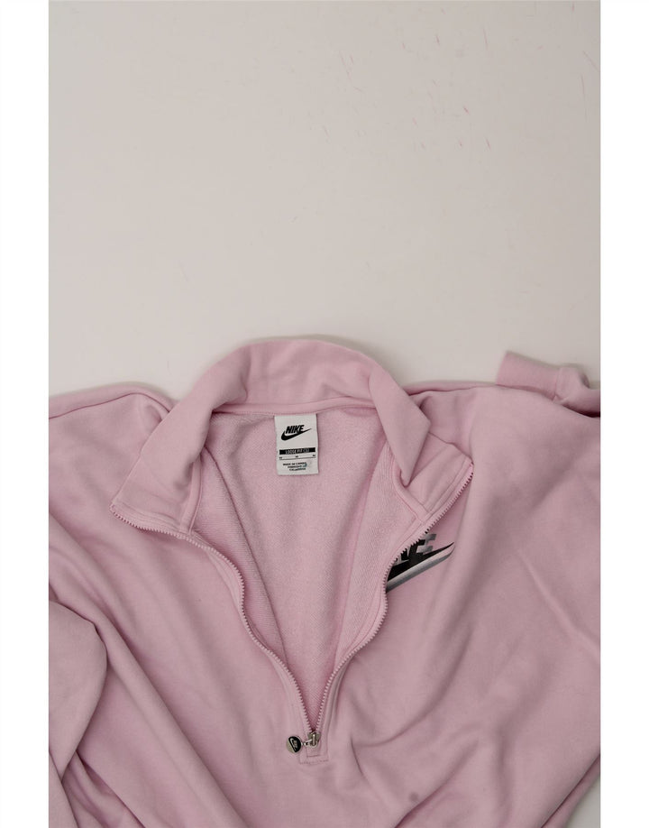 NIKE Womens Loose Fit Zip Neck Sweatshirt Jumper UK 14 Medium Pink Cotton Vintage Nike and Second-Hand Nike from Messina Hembry 