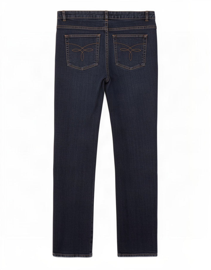 Calça jeans reta feminina Chaps US 12 grande W36 L32 azul marinho algodão