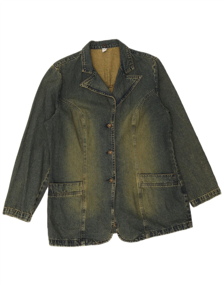 Jaqueta blazer jeans feminina vintage com 3 botões, algodão azul grande Reino Unido 14