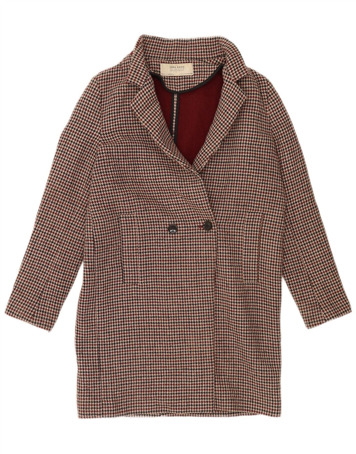 Zara Casaco feminino oversized com peito duplo Reino Unido 10 Pequeno Houndstooth Borgonha