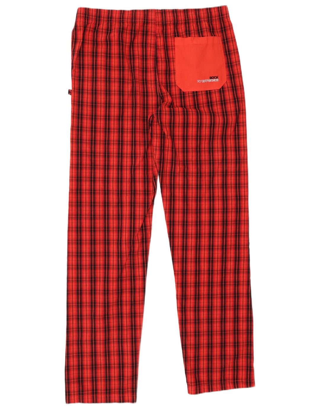Rock Experience Calça reta masculina média W32 L32 algodão xadrez vermelho