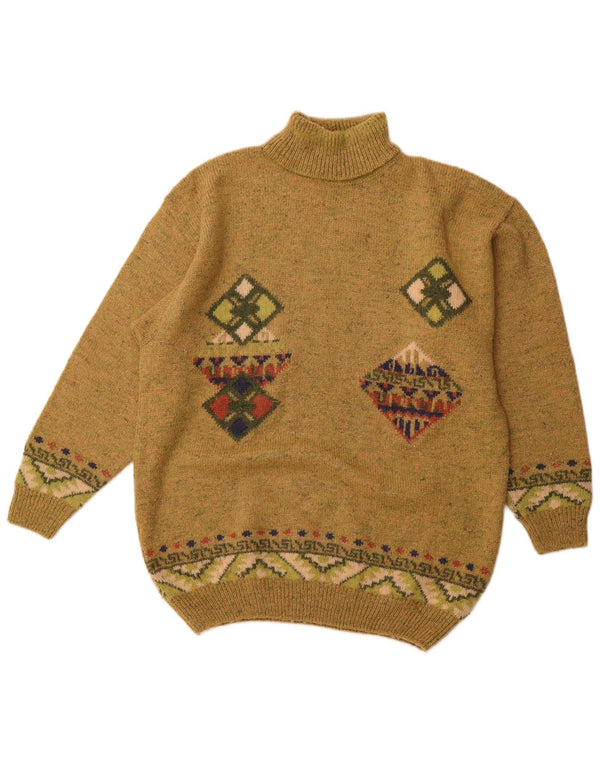 Suéter masculino VINTAGE com gola redonda IT 52 grande cáqui Argyle/Diamante