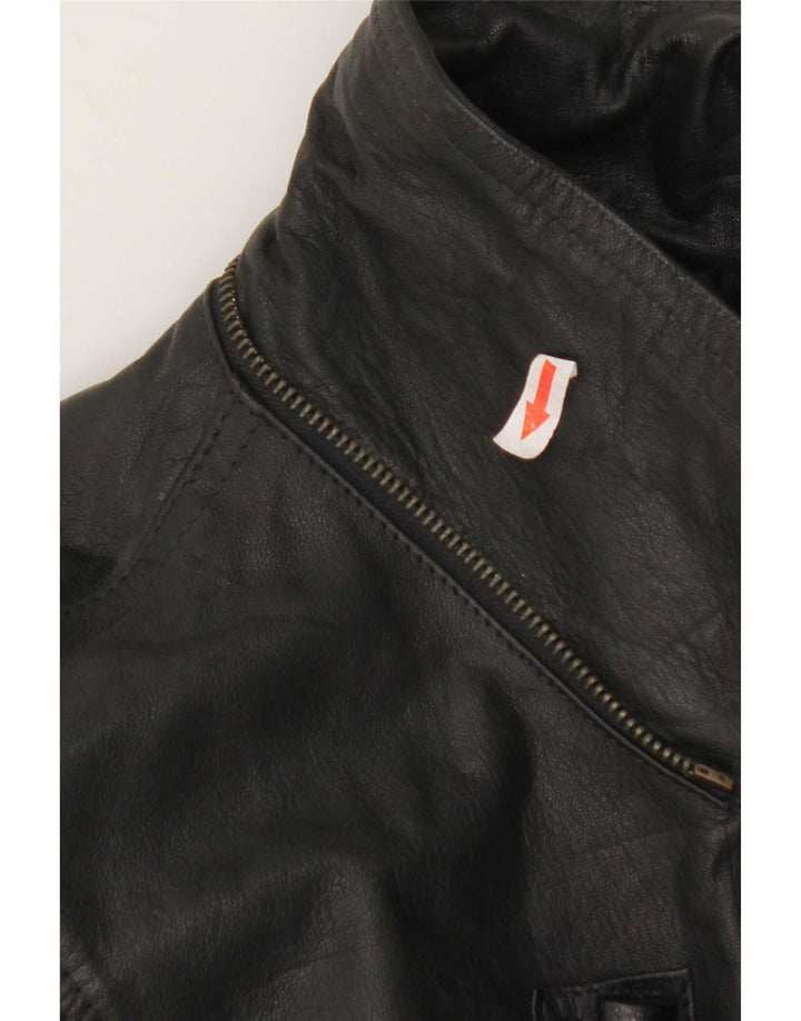Jaqueta de couro Duffle masculina vintage UK 42 XL preta