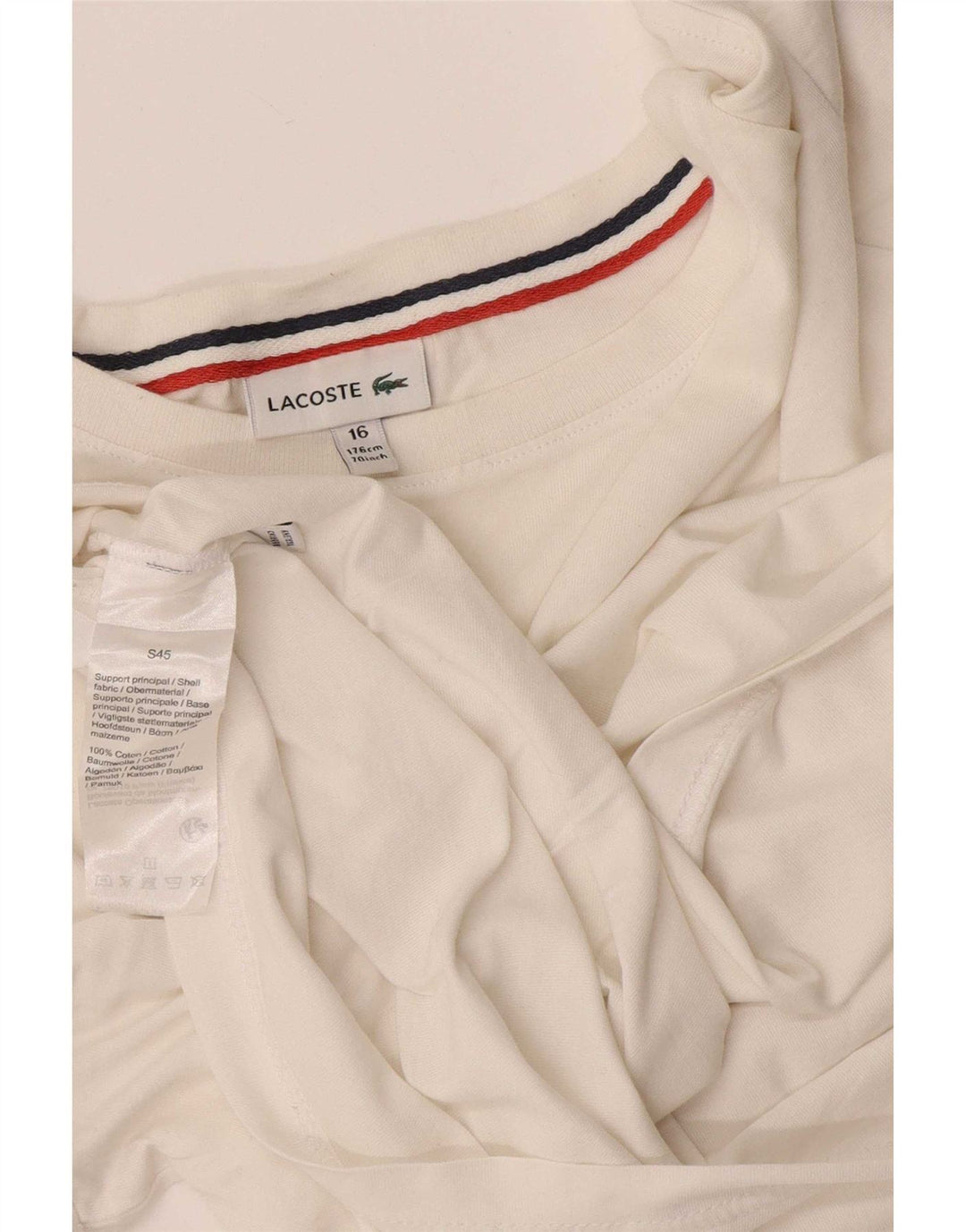 Top Lacoste Menino Manga Comprida 15-16 Anos Algodão Branco