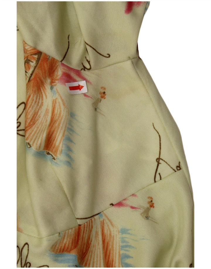 Vestido feminino VINTAGE com padrão abstrato linha A Reino Unido 8 pequeno verde