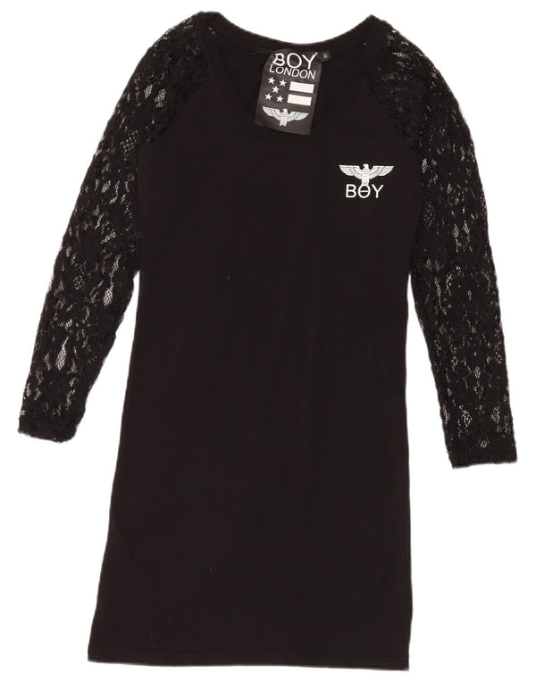 Vestido camiseta feminino de manga comprida com renda Boy London Reino Unido 6 XS preto floral