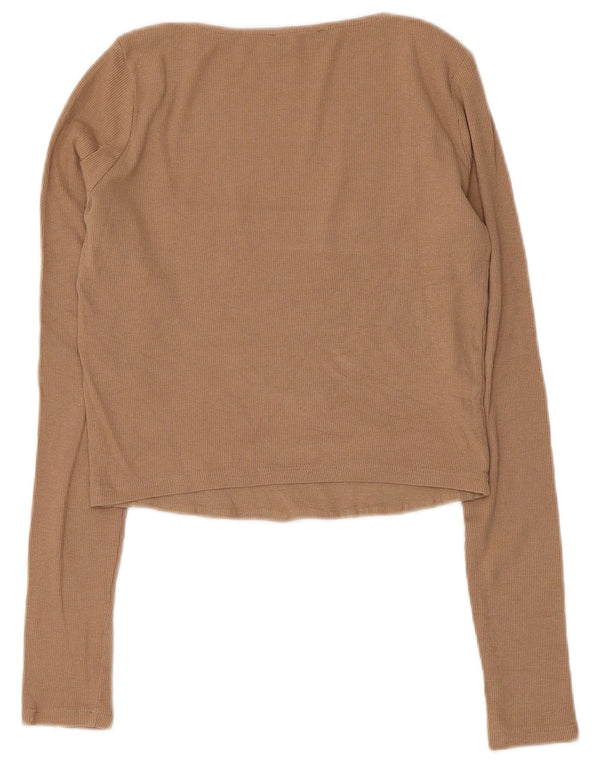 Zara Womens Crop Top Manga Longa Reino Unido 14 Grande Algodão Cinza