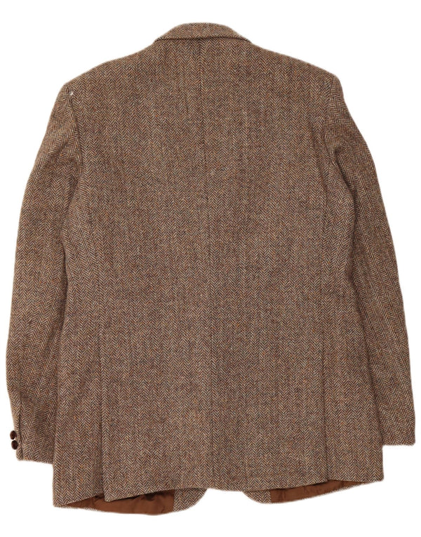 Jaqueta blazer masculina de 2 botões Harris Tweed UK 42 XL marrom espinha de peixe lã