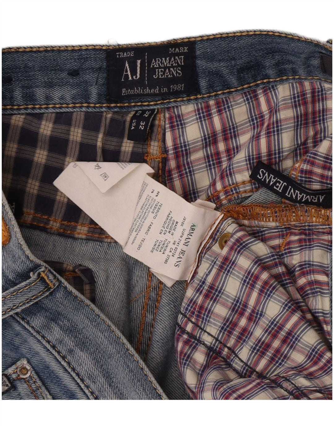 Calça jeans reta masculina Armani W32 L28 algodão azul