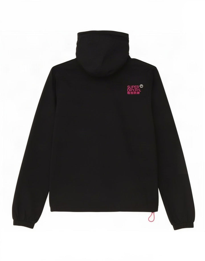 Jaqueta corta-vento com capuz feminina Superdry UK 16 grande poliéster preto