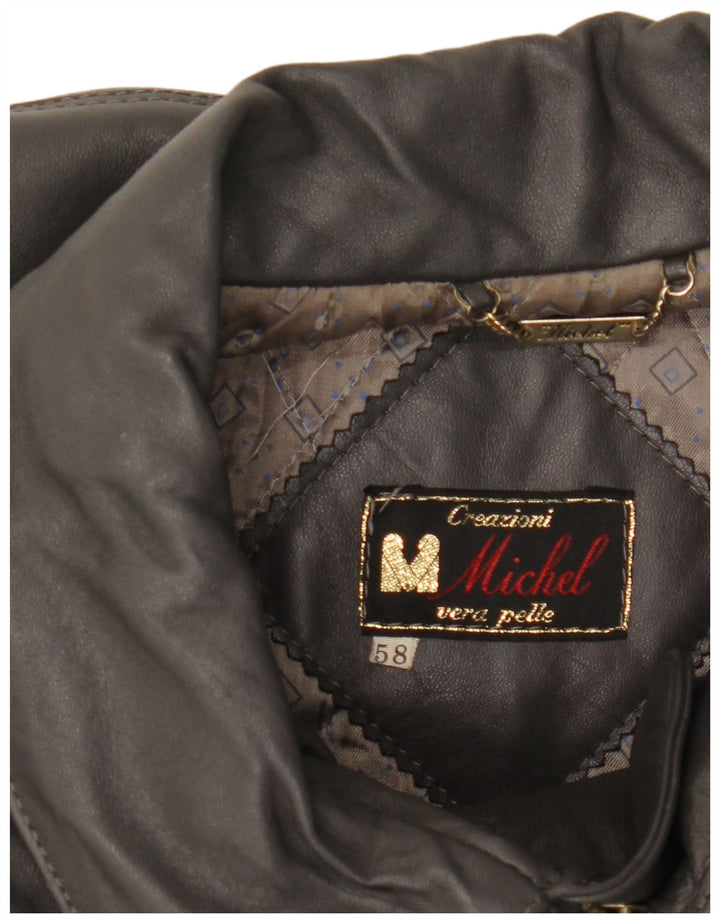 Jaqueta de couro masculina Michel IT 58 4XL couro cinza