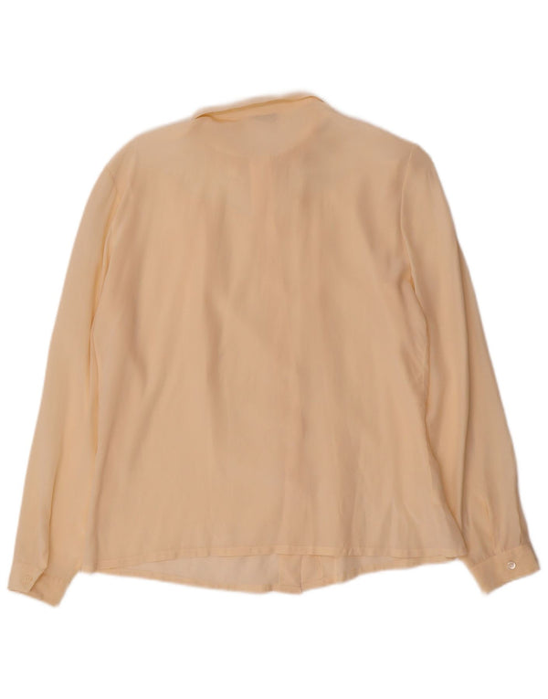 Blusa feminina vintage UK 16 grande seda floral bege