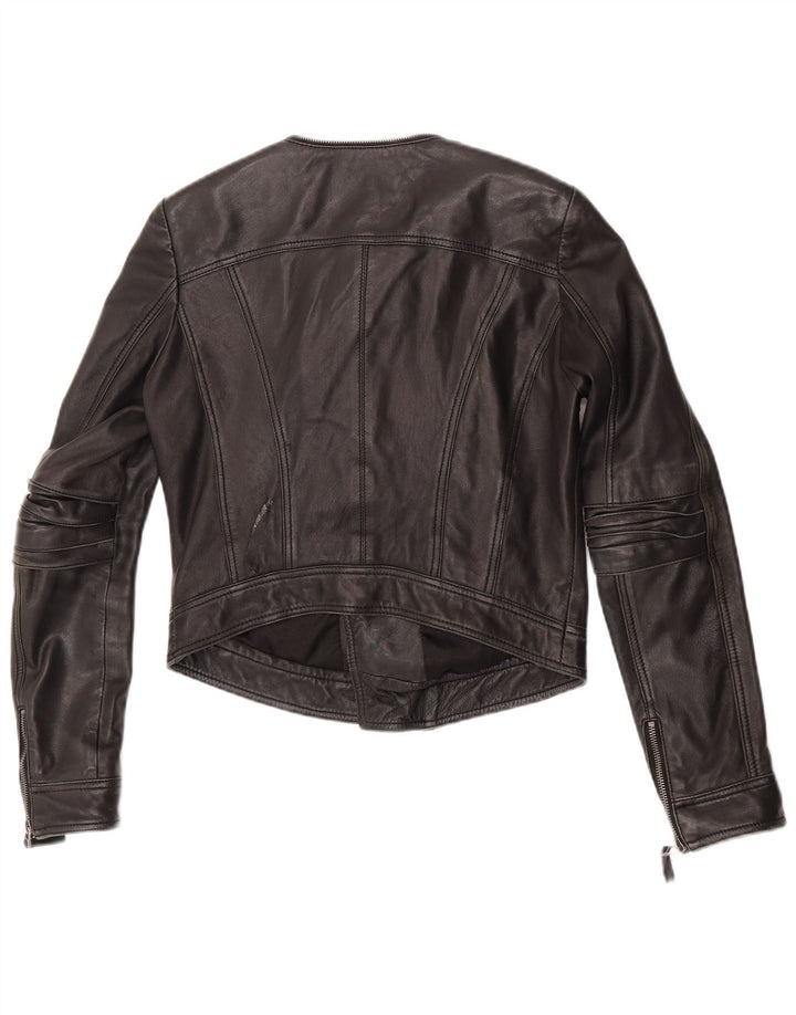 Jaqueta de couro Max Womens Crop Biker UK 12 couro preto médio