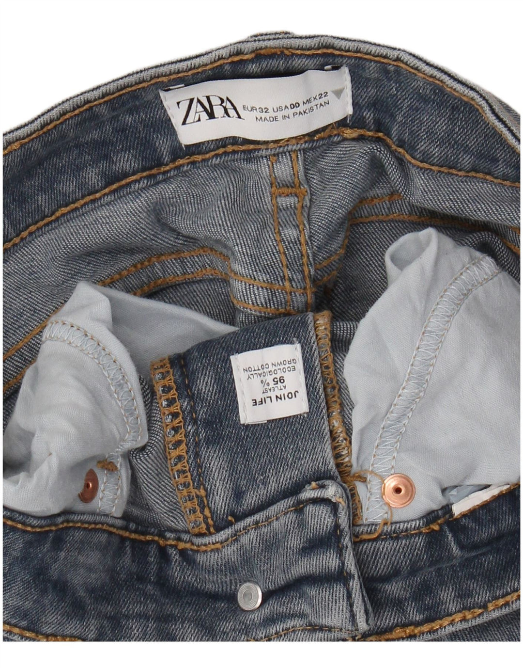 Calça jeans feminina cintura alta ZARA W22 L24 azul algodão