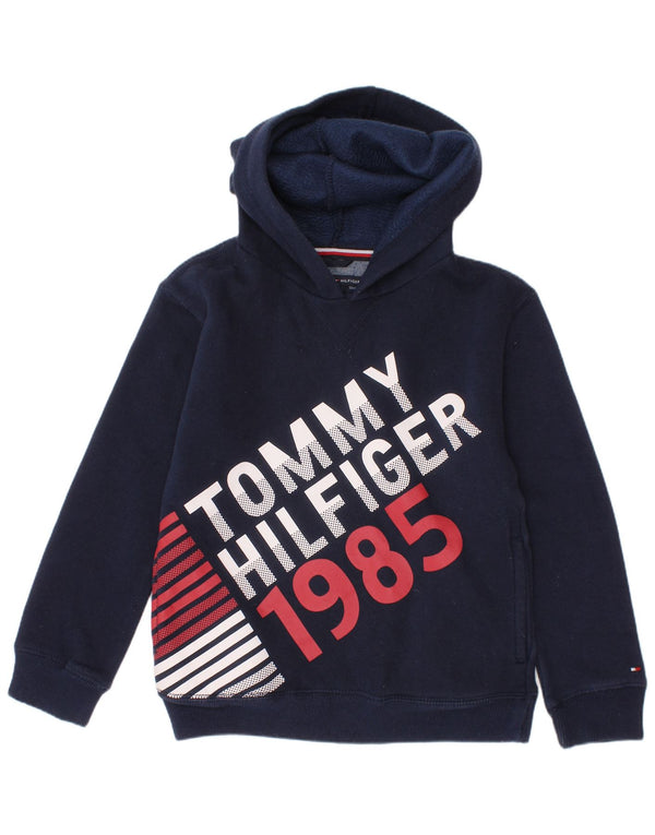 TOMMY HILFIGER Boys Graphic Hoodie Jumper 5-6 Years Navy Blue Cotton