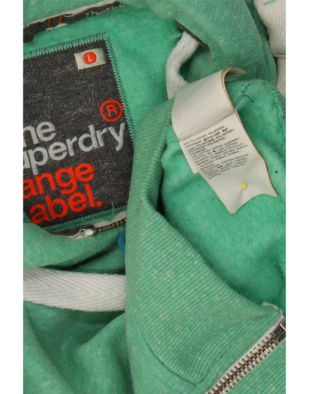 Suéter feminino com capuz e zíper SUPERDRY Reino Unido 14 grande poliéster manchado verde