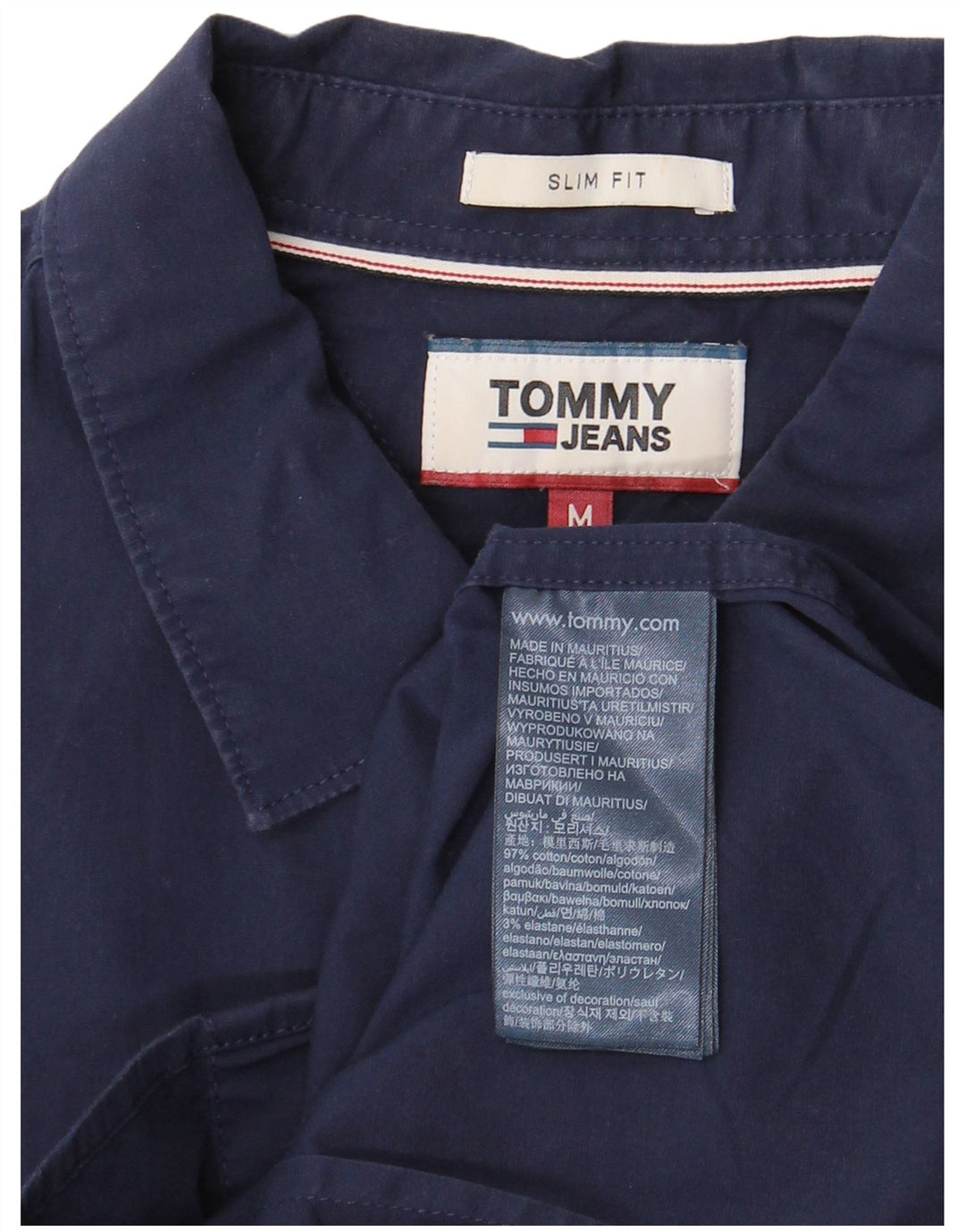 Camisa masculina Tommy Hilfiger Slim Fit médio algodão azul marinho
