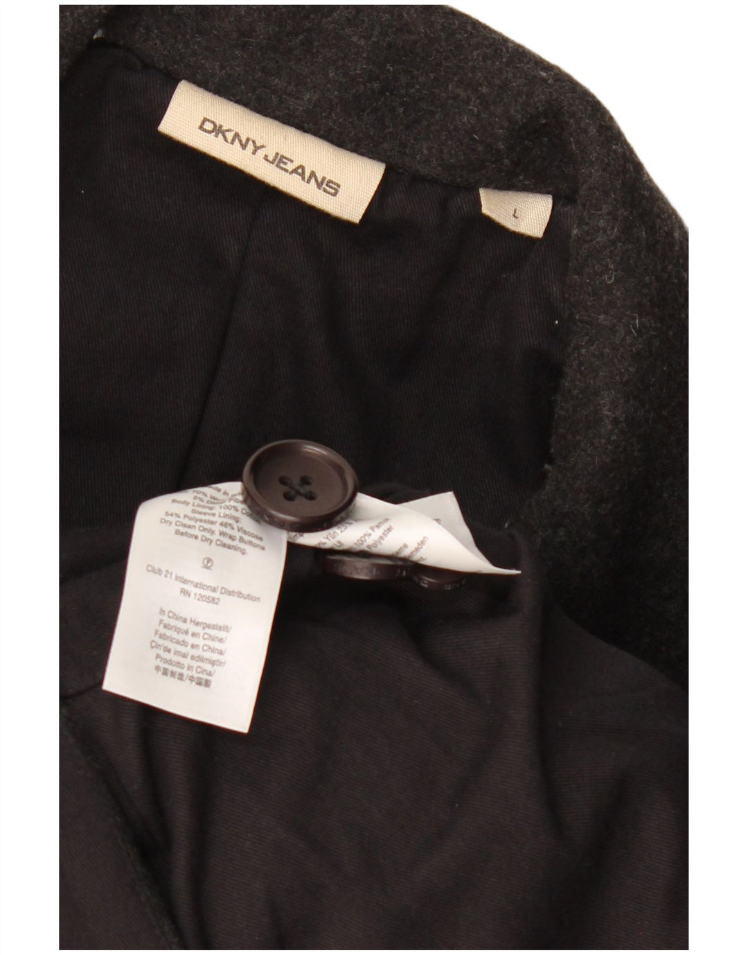 DKNY Mens Pea Coat UK 40 Grande Lã Cinza