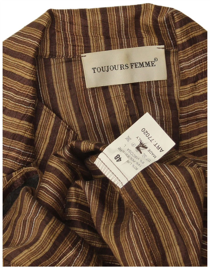 Jaqueta blazer feminina Toujours com 2 botões IT 48 XL marrom listrado linho
