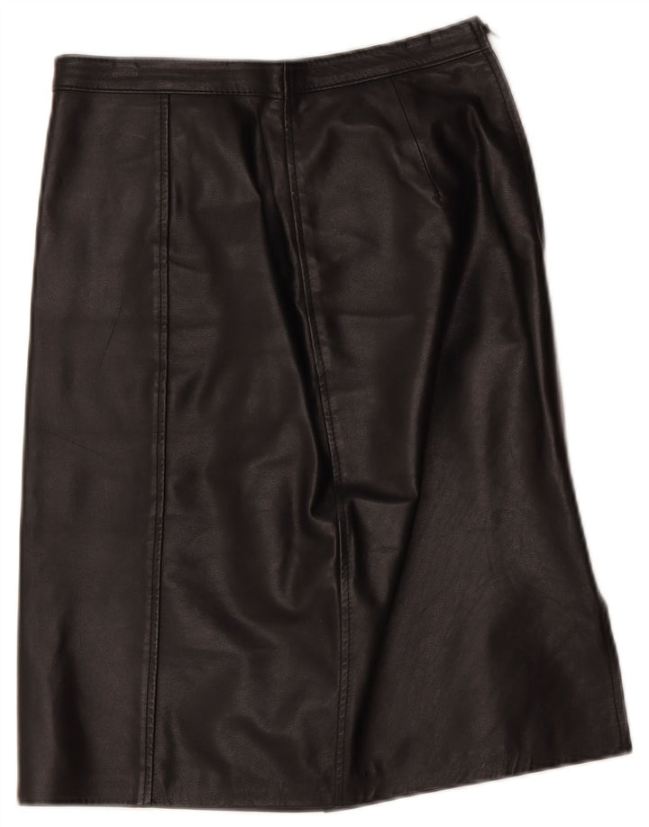 Saia de couro feminina vintage W28 média preta