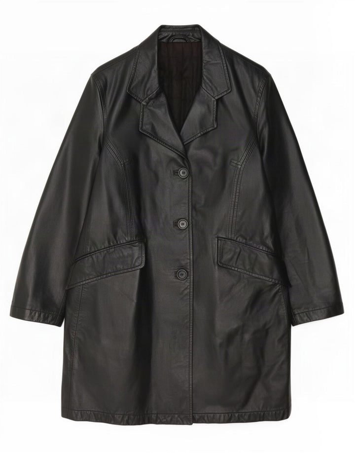 Casaco de couro feminino vintage IT 42 médio preto