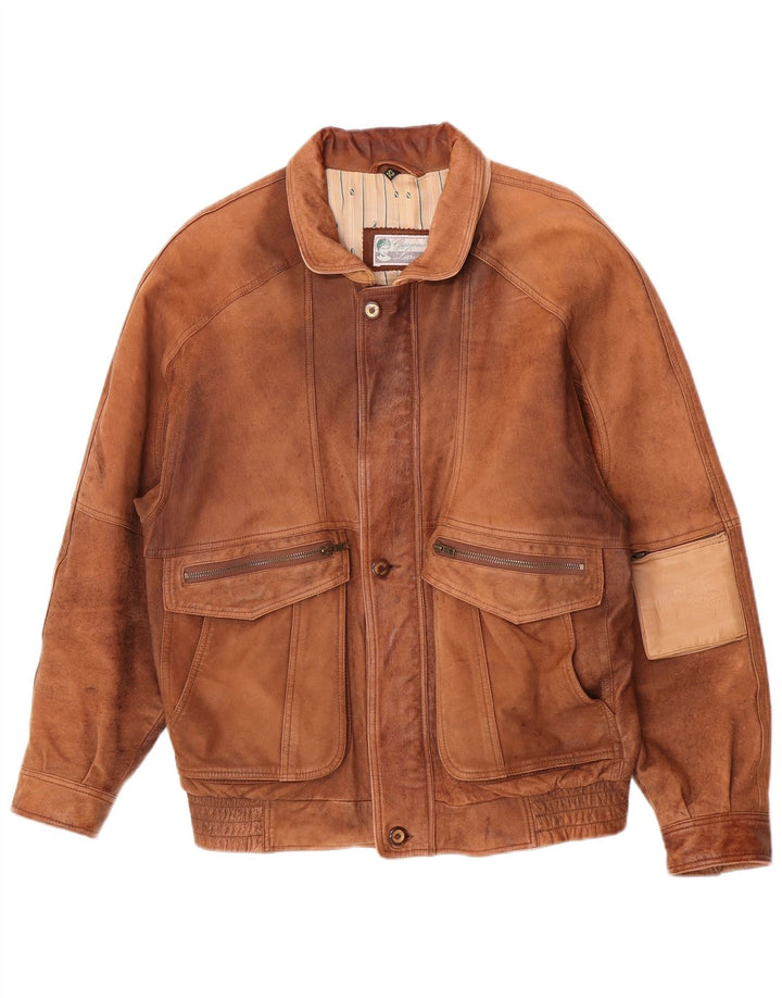 Jaqueta de couro masculina Giaccomo Larusso IT 52 XL couro marrom