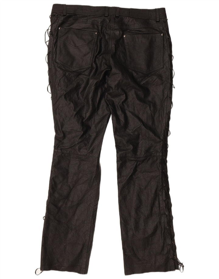 Calça feminina de couro reto HIGHWAY 1 EU 46 XL W38 L32 couro preto