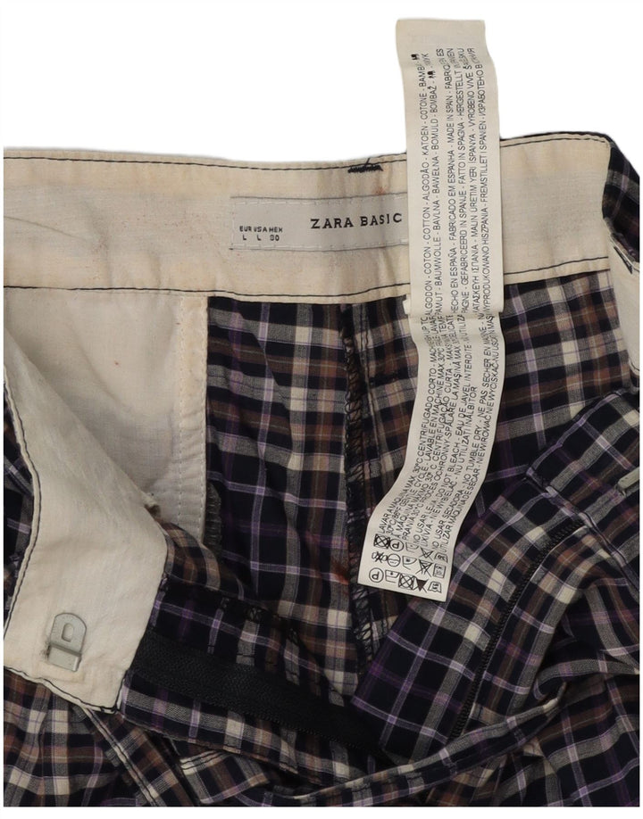 Zara Mens Chino Shorts Grande W30 Azul Marinho Xadrez Algodão