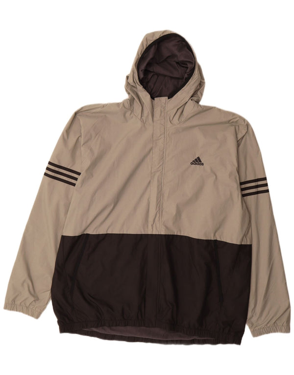 Jaqueta de chuva masculina Adidas com capuz UK 42 XL cinza Colourblock poliamida