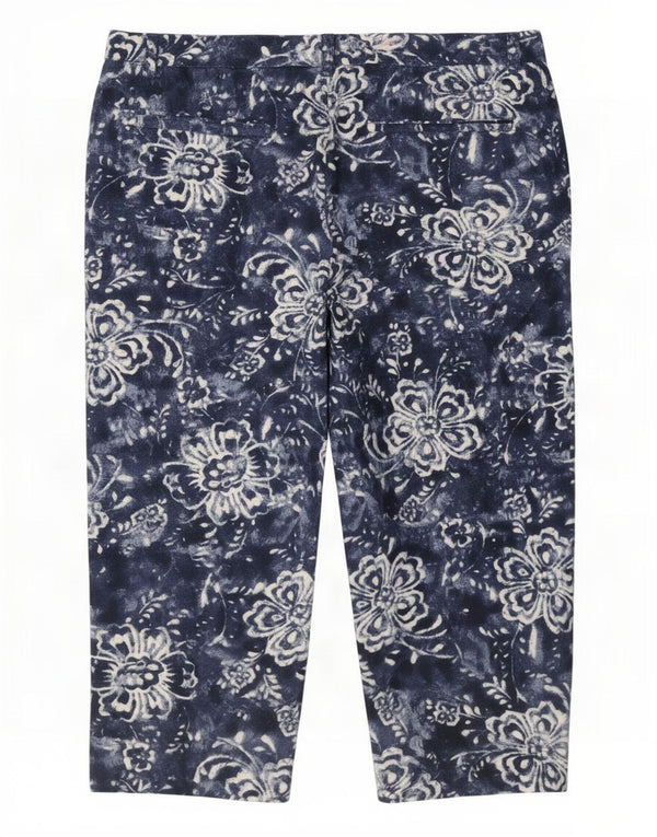 Calça feminina capri slim Chaps US 16 2XL W38 L21 azul floral algodão