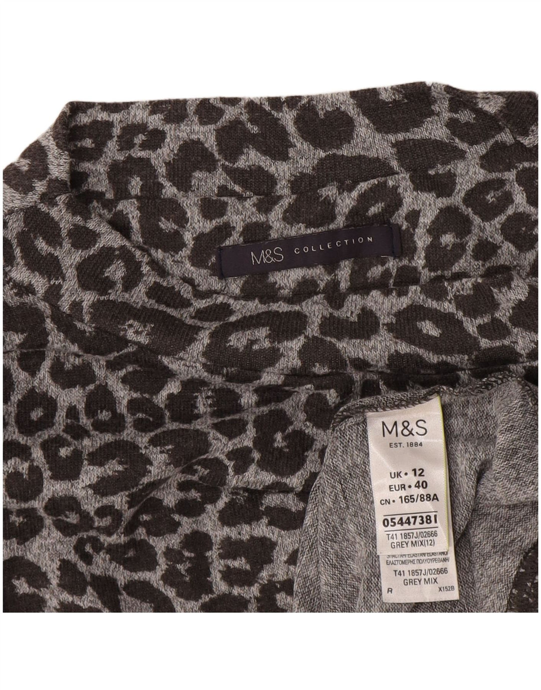 Vestido feminino Marks & Spencer A-Line Reino Unido 12 cinza médio com estampa animal