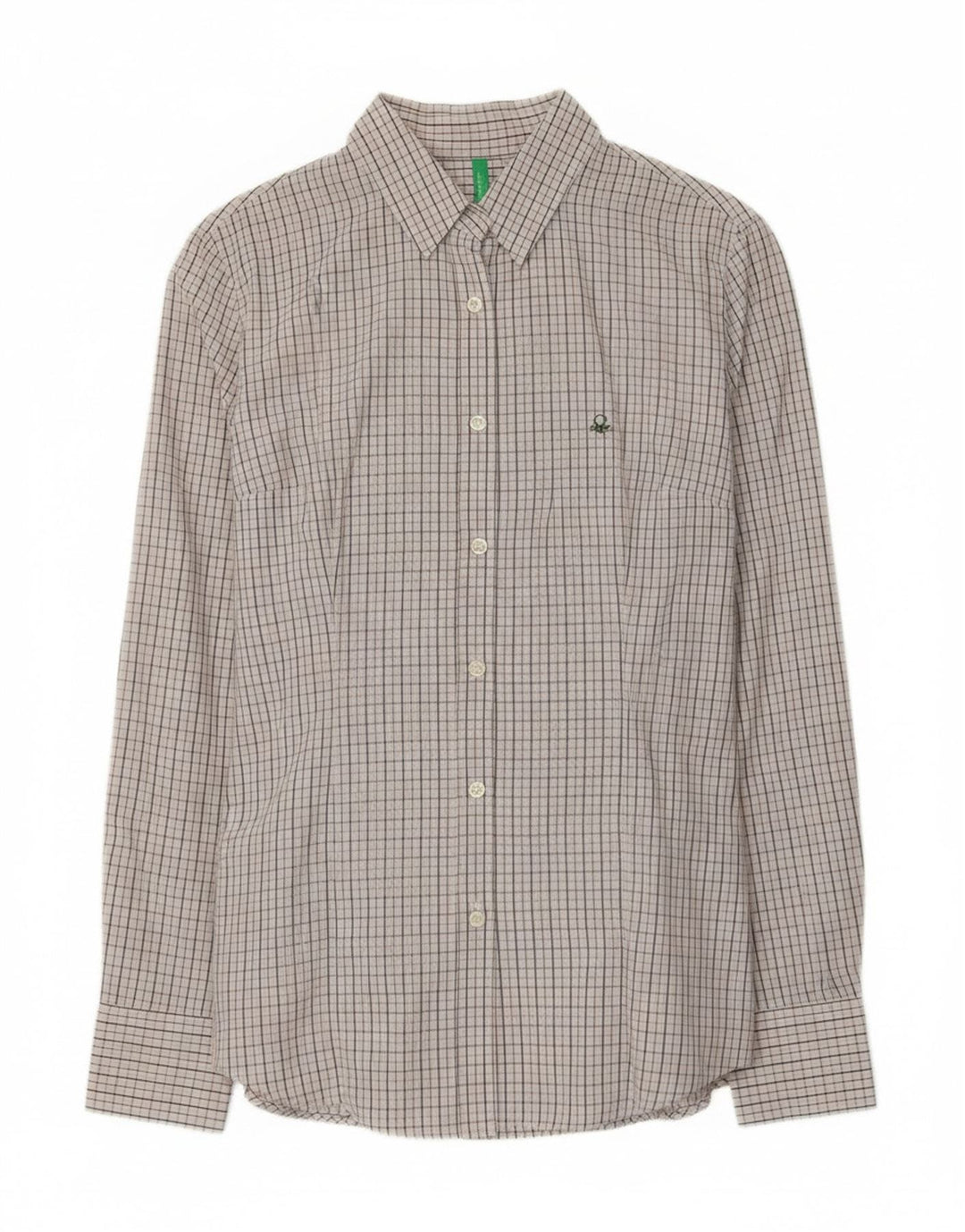 Camisa feminina Benetton UK 14 grande algodão cinza