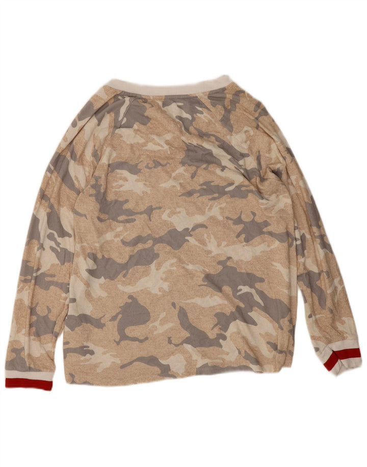 Dkny Top gráfico feminino manga comprida UK 16 grande poliéster camuflado bege