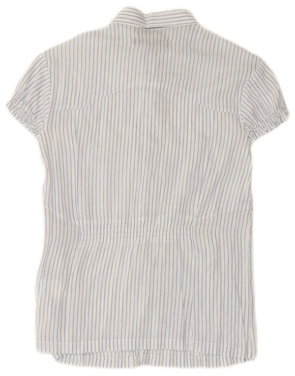 CALVIN KLEIN JEANS Camisa feminina de manga curta UK 12 risca de giz azul médio