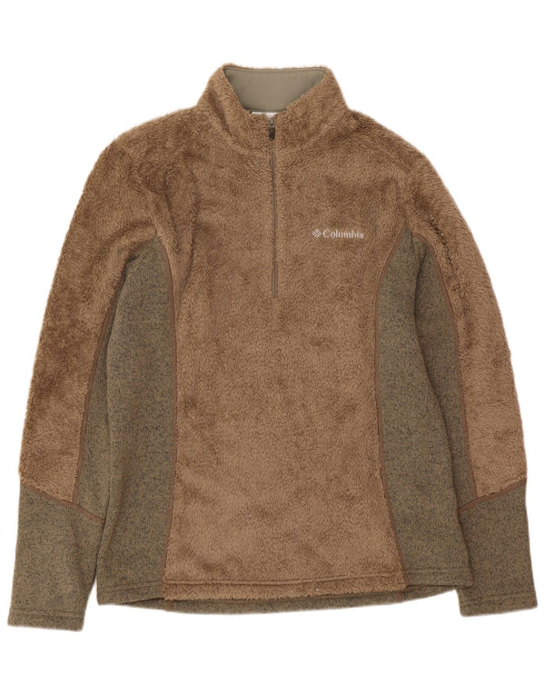 Suéter de lã feminino Columbia UK 12 médio marrom colorblock esportivo