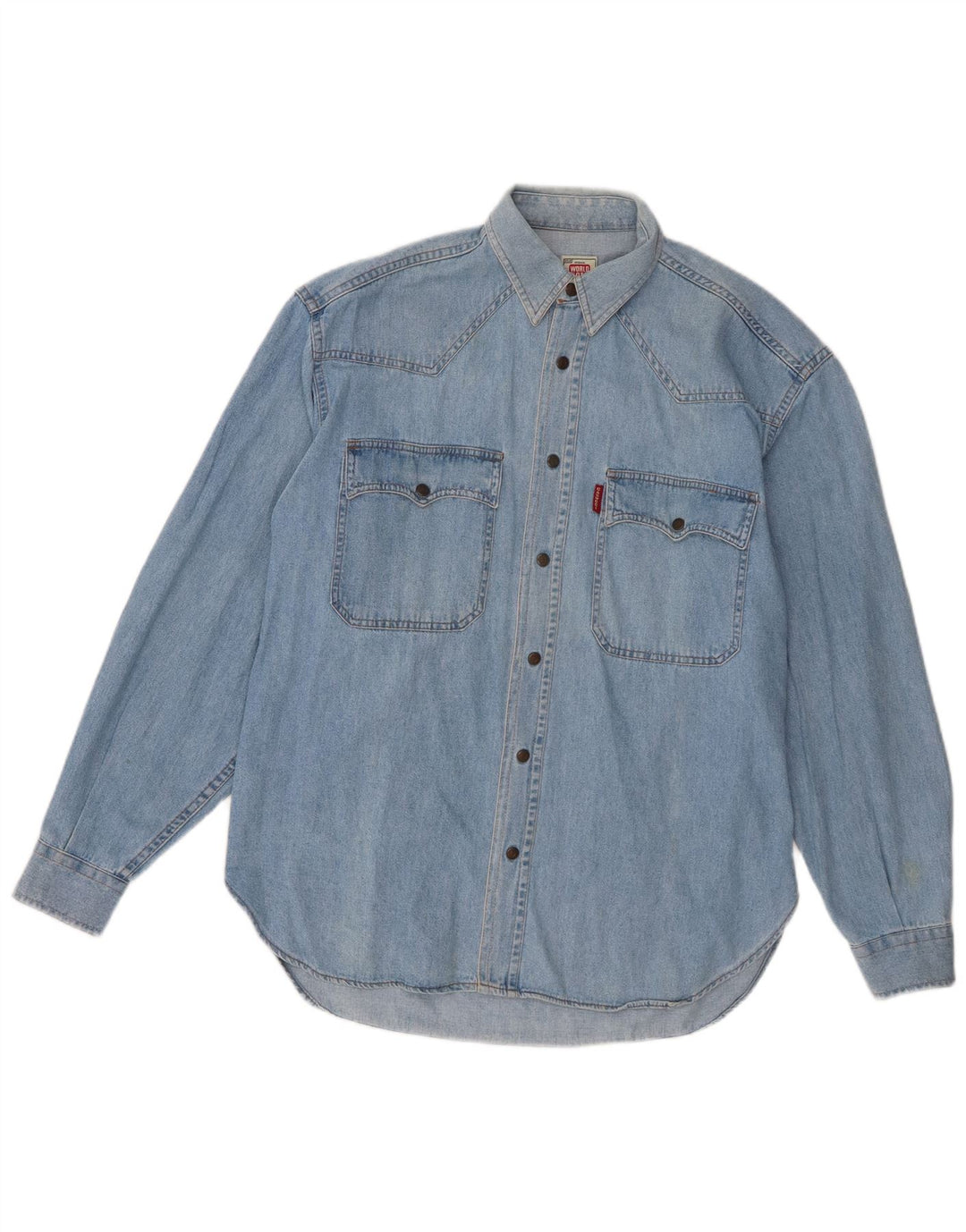 Camisa jeans masculina Cassuci pequena azul algodão